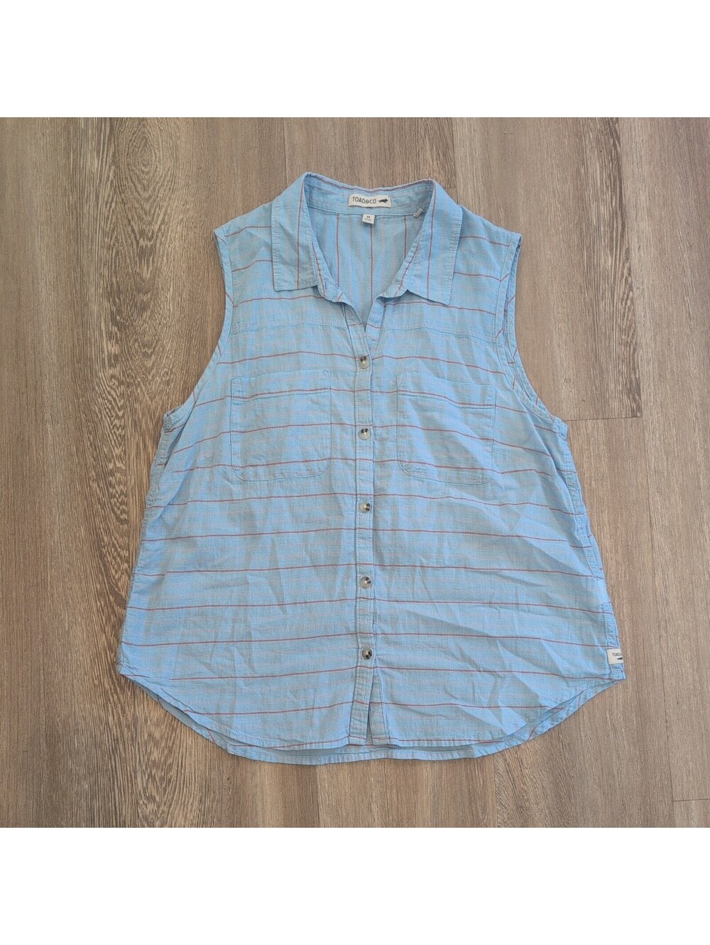 Toad & Co 100% organic cotton Sleeveless collared Shirt Womens M travel
